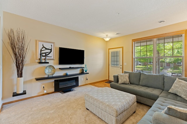 9605 Scott Cir N, Brooklyn Park, MN 55443 - carpeted living area featuring baseboards and a fireplace