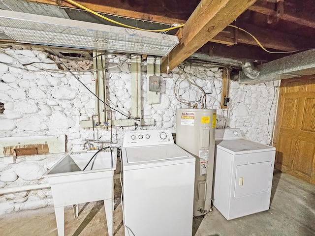 30867 Rasmussen Rd, Pequot Lakes, MN 56472 - laundry area with water heater and separate washer and dryer