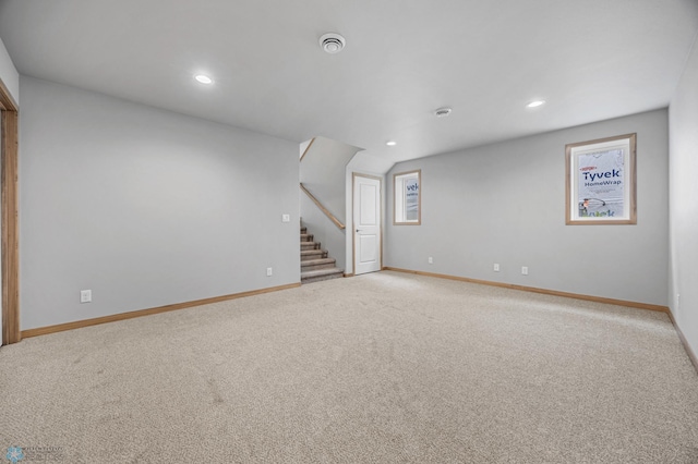 1057 61st Ave W, West Fargo, ND 58078 - basement with carpet flooring, stairs, and recessed lighting