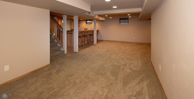 2510 10th St N, Fargo, ND 58102 - finished below grade area with carpet, recessed lighting, stairs, and bar area