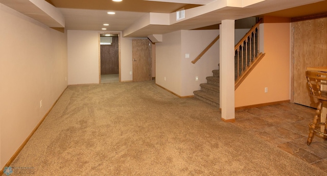 2510 10th St N, Fargo, ND 58102 - finished below grade area with recessed lighting, stairway, and carpet floors