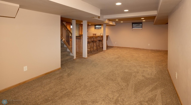 2510 10th St N, Fargo, ND 58102 - finished below grade area with carpet, recessed lighting, and stairs
