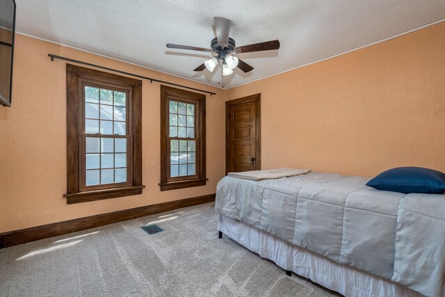 433 S Ave, North Mankato, MN 56003 - carpeted bedroom featuring a textured ceiling, a ceiling fan, and a textured wall