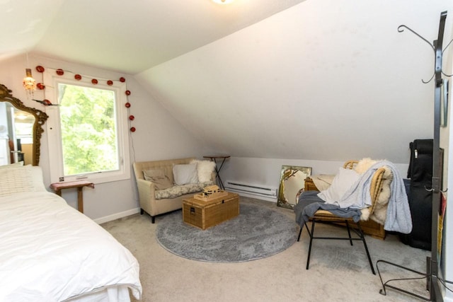 1109 Adams St, Mankato, MN 56001 - bedroom with lofted ceiling, baseboard heating, and light carpet