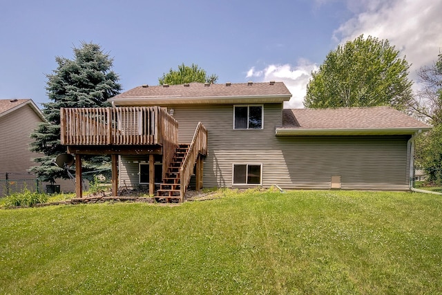 775 Leon St, Jordan, MN 55352 - rear view of house with a deck, stairway, and a shingled roof