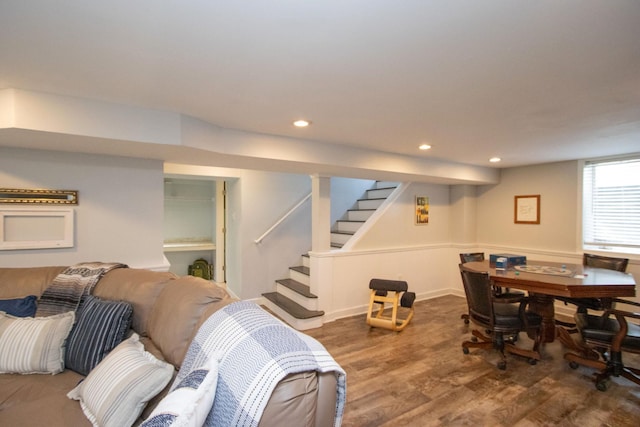 624 Garfield Ave, North Mankato, MN 56003 - living area featuring recessed lighting, wood finished floors, and stairway