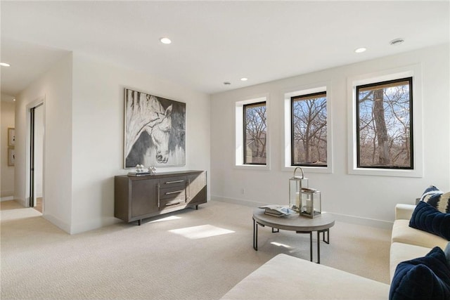 13975 27th St N, West Lakeland Twp, MN 55082 - living room featuring light carpet and recessed lighting