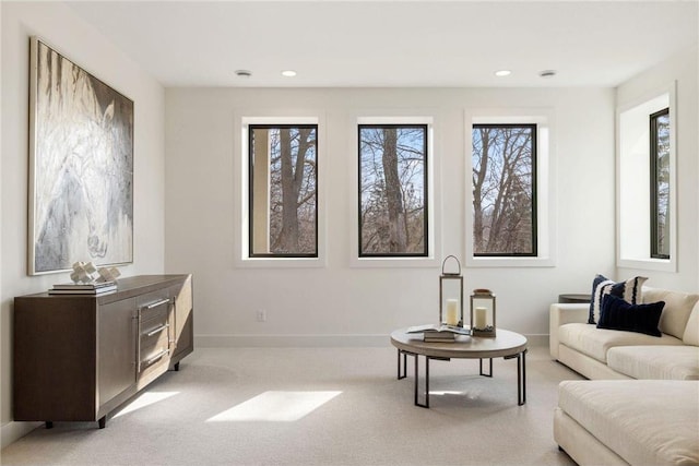 13975 27th St N, West Lakeland Twp, MN 55082 - living area with light carpet, healthy amount of natural light, and recessed lighting