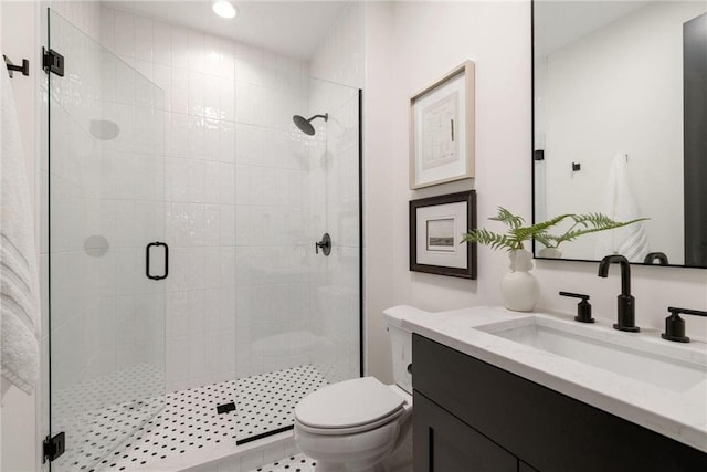 13975 27th St N, West Lakeland Twp, MN 55082 - full bathroom featuring vanity, a stall shower, and recessed lighting