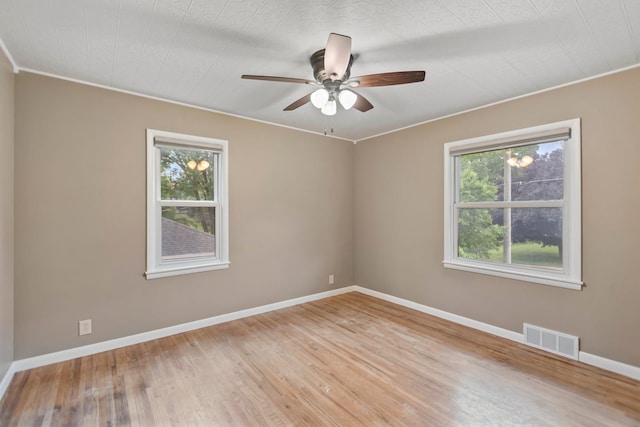117 Division St, Mankato, MN 56001 - empty room featuring plenty of natural light, wood finished floors, ceiling fan, and ornamental molding