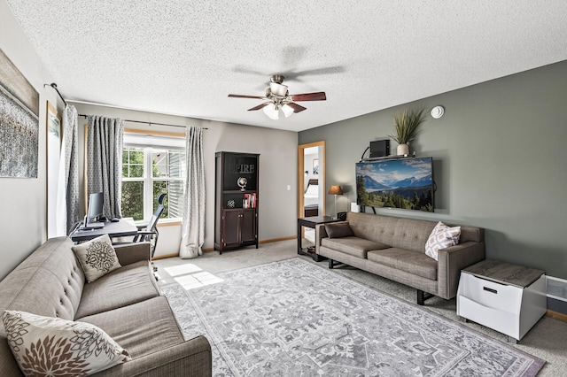13433 Brick Path, Rosemount, MN 55068 - living room with light carpet, ceiling fan, and a textured ceiling