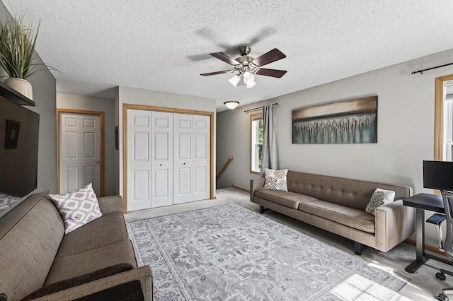13433 Brick Path, Rosemount, MN 55068 - living area with carpet floors, ceiling fan, and a textured ceiling
