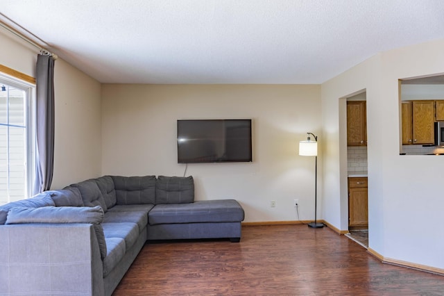 7639 Nicholas Way, Chanhassen, MN 55317 - living area featuring dark wood-style flooring and a textured ceiling