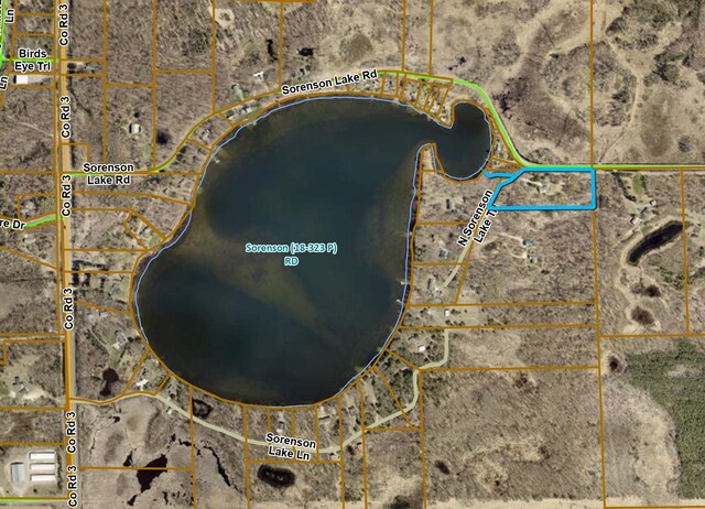 11715 Sorenson Lake Rd, Merrifield, MN 56465 - aerial map of property and surrounding area featuring property parcel outlined