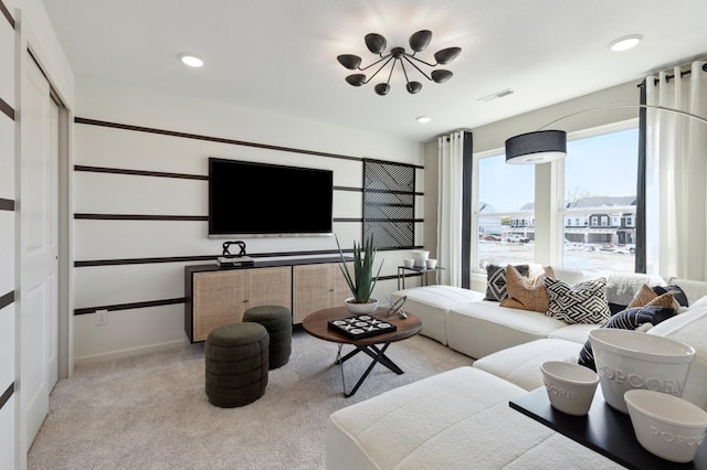 14500 106th Pl N, Maple Grove, MN 55369 - living room with a chandelier, light colored carpet, and recessed lighting