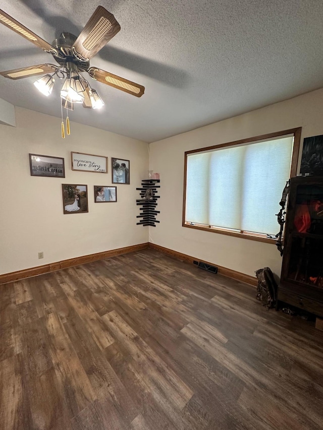 121 Park St, Luverne, MN 56156 - spare room with dark wood-type flooring, ceiling fan, and a textured ceiling