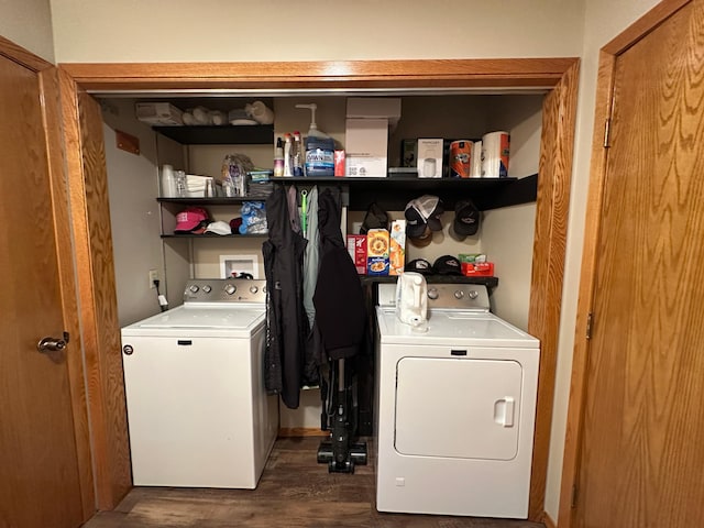 121 Park St, Luverne, MN 56156 - laundry area with washer and dryer and dark wood-style floors