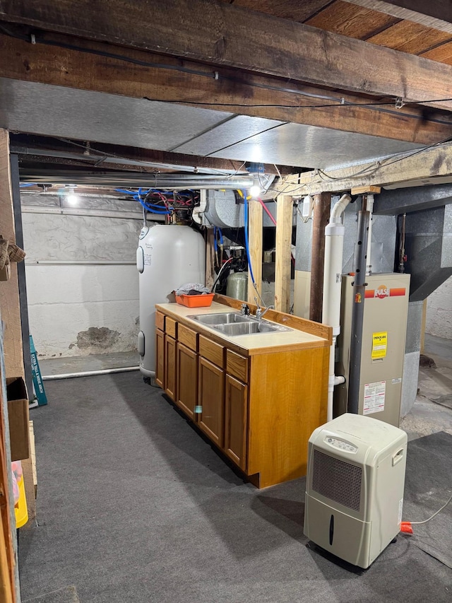 121 Park St, Luverne, MN 56156 - unfinished basement with electric water heater and dark carpet