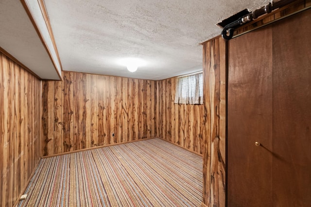 5924 10th Ave S, Minneapolis, MN 55417 - basement with a textured ceiling, wood walls, and carpet flooring