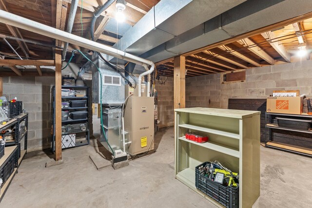 27900 Old Towne Rd, Chisago City, MN 55013 - unfinished below grade area featuring heating unit and concrete block wall