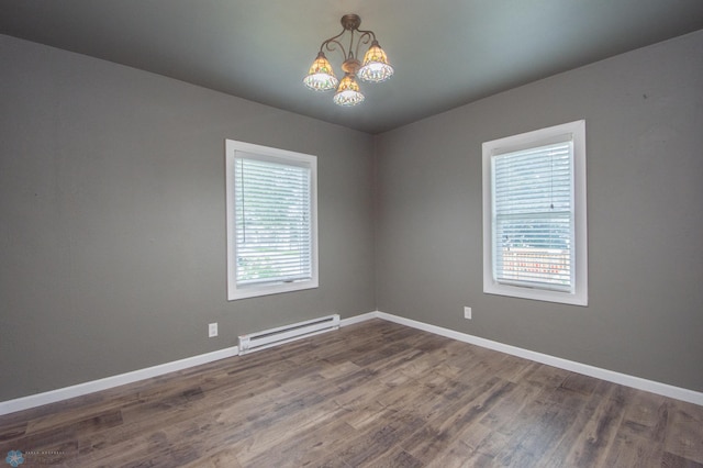1514 1st Ave S, Fargo, ND 58103 - empty room featuring a baseboard radiator, a chandelier, and dark wood-type flooring