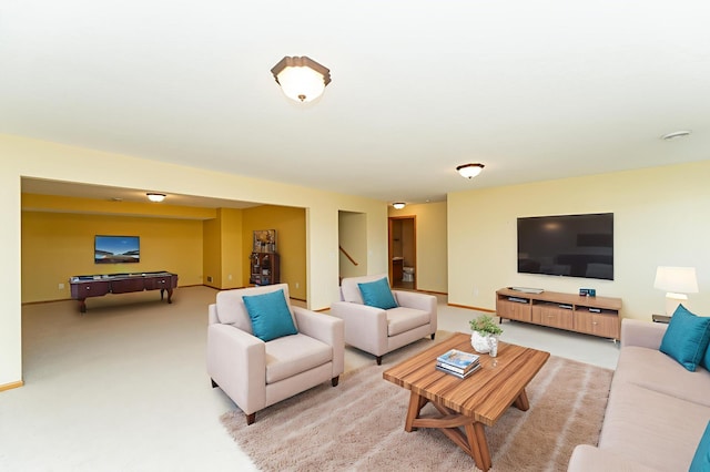 4540 Prairie View Pl NW, Rochester, MN 55901 - living room with light colored carpet, stairway, and pool table