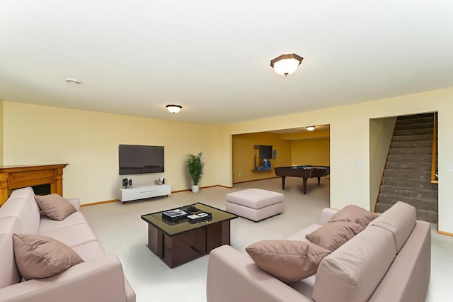 4540 Prairie View Pl NW, Rochester, MN 55901 - living room with stairway, billiards, and carpet flooring