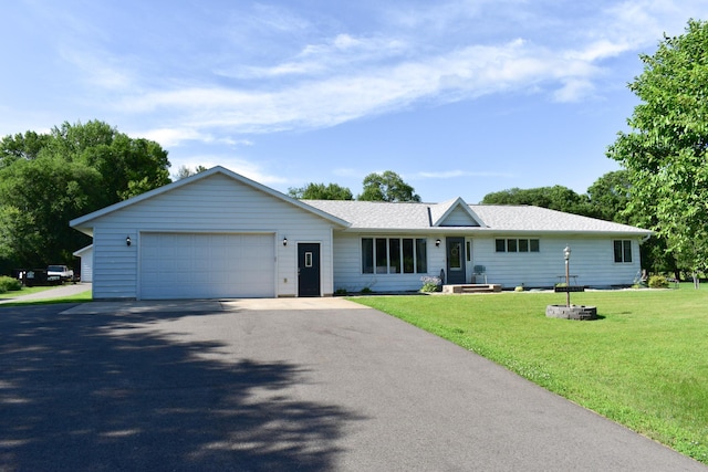 16014 240th St, Cold Spring, MN 56320 - ranch-style home with driveway, a front yard, a garage, and roof with shingles