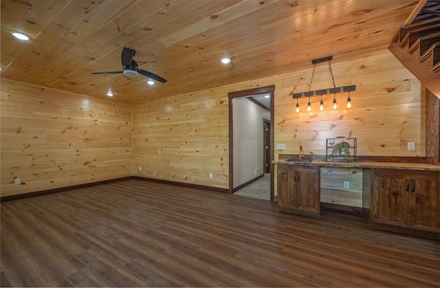 2018 County 5 NW, Hackensack, MN 56452 - unfurnished room with wooden ceiling, dark wood finished floors, ceiling fan, wooden walls, and recessed lighting
