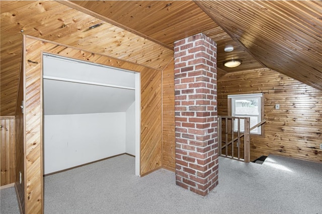 20 12th St NE, Rochester, MN 55906 - bonus room featuring wooden walls, vaulted ceiling, carpet flooring, and wood ceiling
