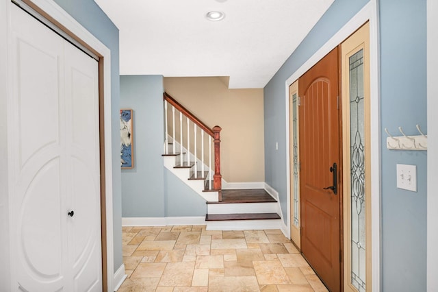 11735 52nd Ave N, Plymouth, MN 55442 - entrance foyer with stone tile floors, stairway, and recessed lighting