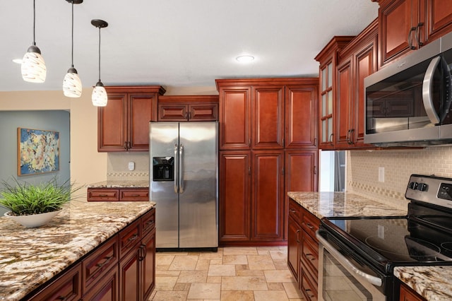 11735 52nd Ave N, Plymouth, MN 55442 - kitchen with stainless steel appliances, dark brown cabinets, decorative light fixtures, decorative backsplash, and recessed lighting