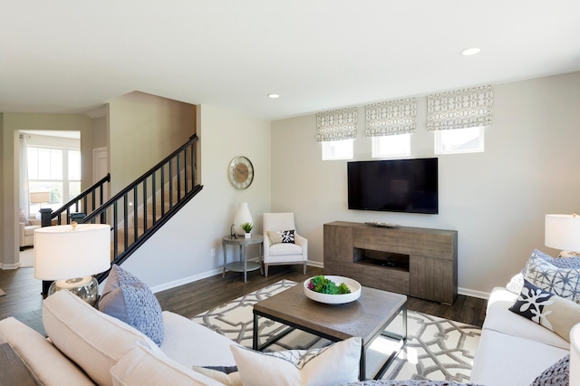 14620 106th Pl N, Maple Grove, MN 55369 - living area with wood finished floors, recessed lighting, and stairs