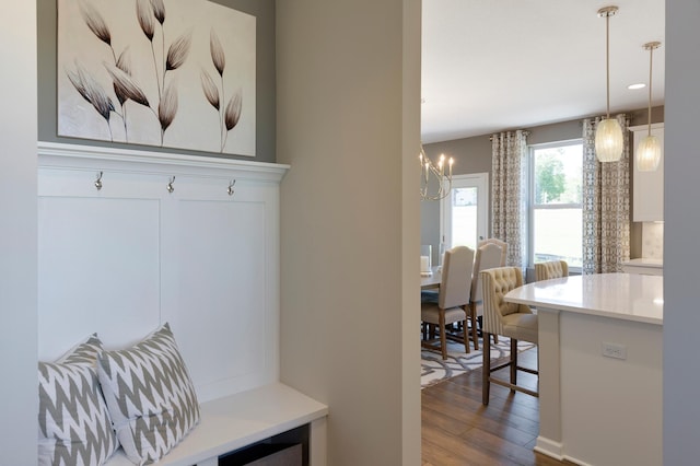 14620 106th Pl N, Maple Grove, MN 55369 - mudroom featuring dark wood-style flooring and a chandelier