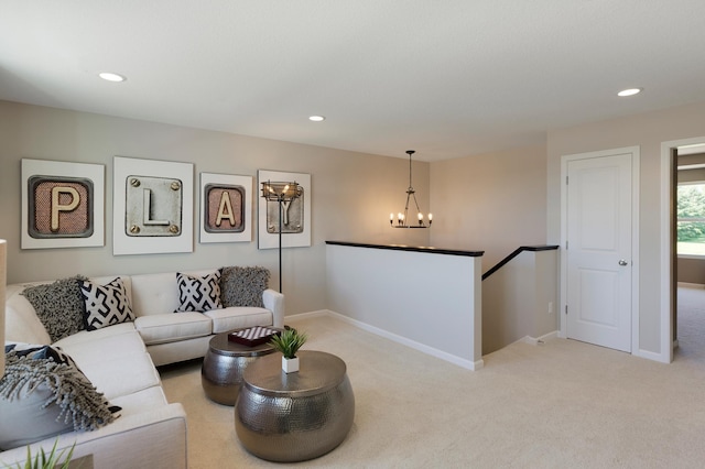 14620 106th Pl N, Maple Grove, MN 55369 - living area featuring light carpet, a chandelier, and recessed lighting