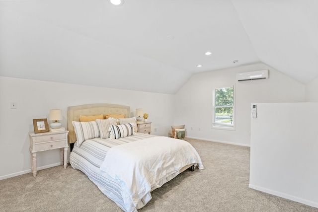 26030 2nd St W, Zimmerman, MN 55398 - carpeted bedroom featuring a wall mounted air conditioner, vaulted ceiling, and recessed lighting