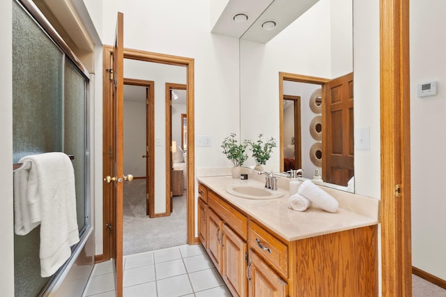 1701 Baywood Ln, Mound, MN 55364 - bathroom with ensuite bath, vanity, a shower with shower door, and tile patterned floors