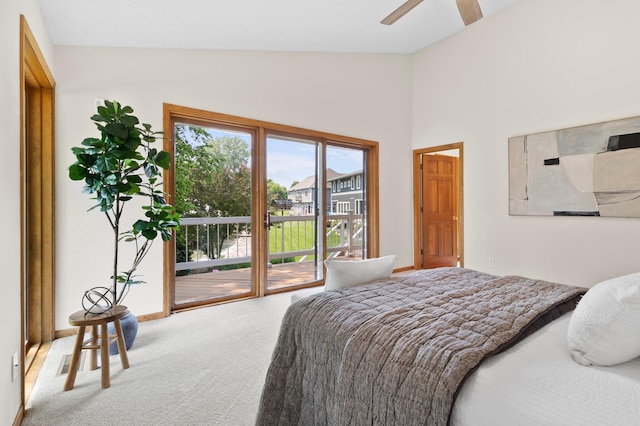 1701 Baywood Ln, Mound, MN 55364 - carpeted bedroom featuring access to exterior, vaulted ceiling, and a ceiling fan