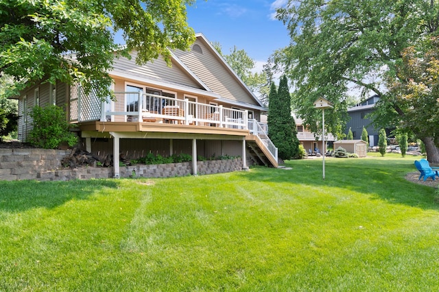 1701 Baywood Ln, Mound, MN 55364 - rear view of property with a wooden deck, stairway, and a yard