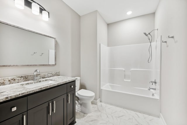4786 384th St, North Branch, MN 55056 - bathroom with vanity, bathing tub / shower combination, and marble finish floors