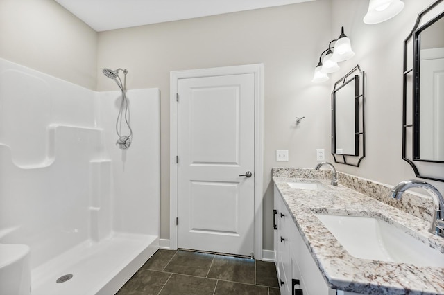 4786 384th St, North Branch, MN 55056 - full bathroom featuring double vanity, a shower, and tile patterned floors