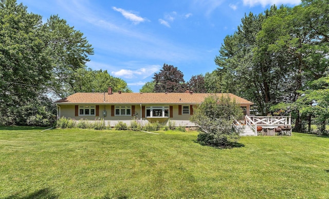 1682 Oakdale Ave W, Saint Paul, MN 55118 - view of front of property with a front lawn, a deck, and a chimney