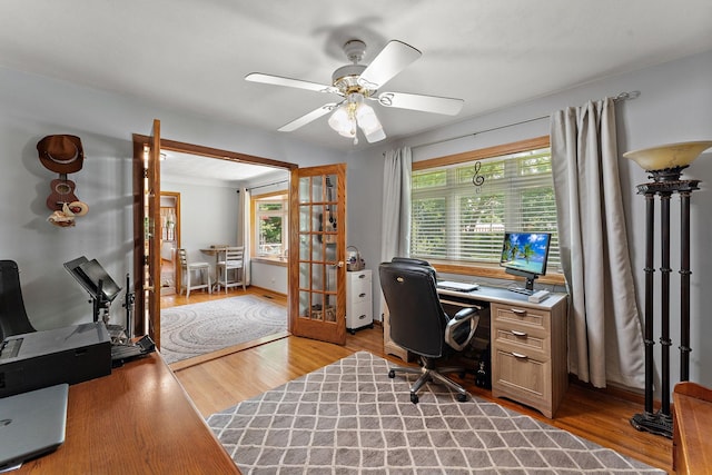 1682 Oakdale Ave W, Saint Paul, MN 55118 - home office with ceiling fan, wood finished floors, and french doors