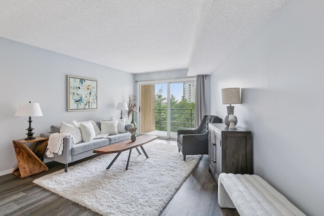 1200 Nicollet Mall Unit 523, Minneapolis, MN 55403 - living room featuring a textured ceiling and dark wood-style flooring