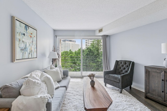 1200 Nicollet Mall Unit 523, Minneapolis, MN 55403 - living area featuring a textured ceiling and dark wood-type flooring