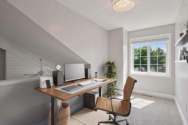 18347 Coneflower Ln, Eden Prairie, MN 55346 - office space with a textured ceiling, carpet, a ceiling fan, and a chandelier