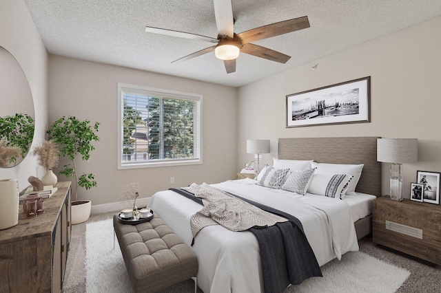 18347 Coneflower Ln, Eden Prairie, MN 55346 - bedroom featuring light carpet, a textured ceiling, and a ceiling fan