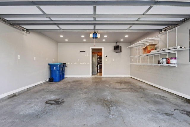 18347 Coneflower Ln, Eden Prairie, MN 55346 - garage featuring recessed lighting, a heating unit, a garage door opener, and freestanding refrigerator