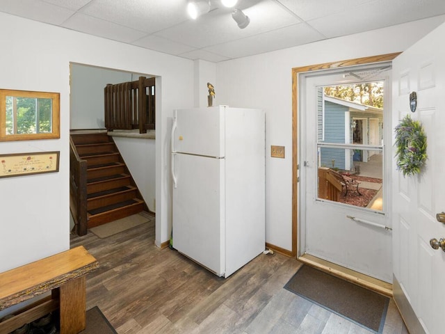 1507 234th Ln NE, Bethel, MN 55005 - kitchen with freestanding refrigerator, a paneled ceiling, and wood finished floors