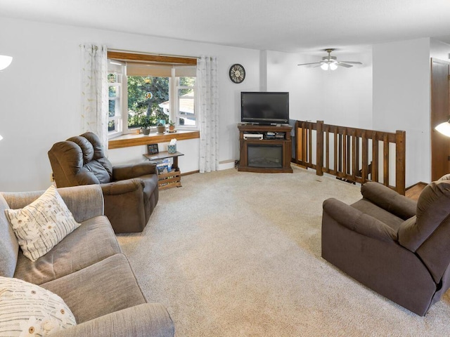 1507 234th Ln NE, Bethel, MN 55005 - carpeted living room featuring ceiling fan and baseboards